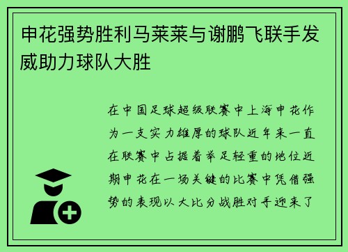 申花强势胜利马莱莱与谢鹏飞联手发威助力球队大胜